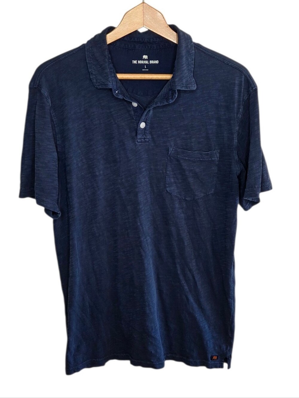 The Normal Brand Navy Blue Slub Short Sleeve Polo Shirt Mens Size Large Preppy